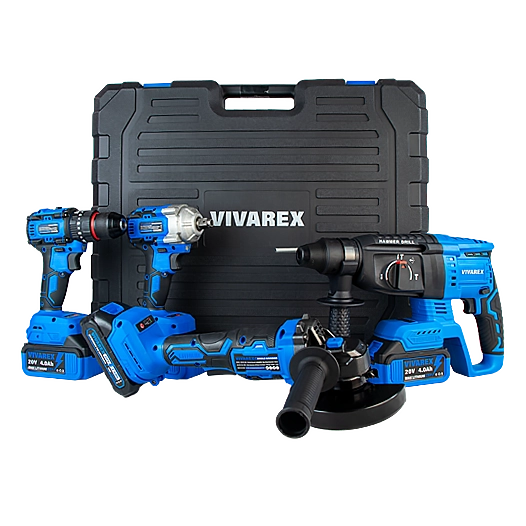 کیت شارژی ویوارکس مدل VR2404-BCK مجموعه ۴ عددی با سه عدد باتری ۲۰ ولت ۴ آمپر و گارانتی ۱۲ ماهه شرکت ویوارکس Vivarex VR2404-BCK